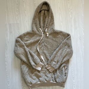 Beige Sherpa hoodie with 3/4 zip size XS